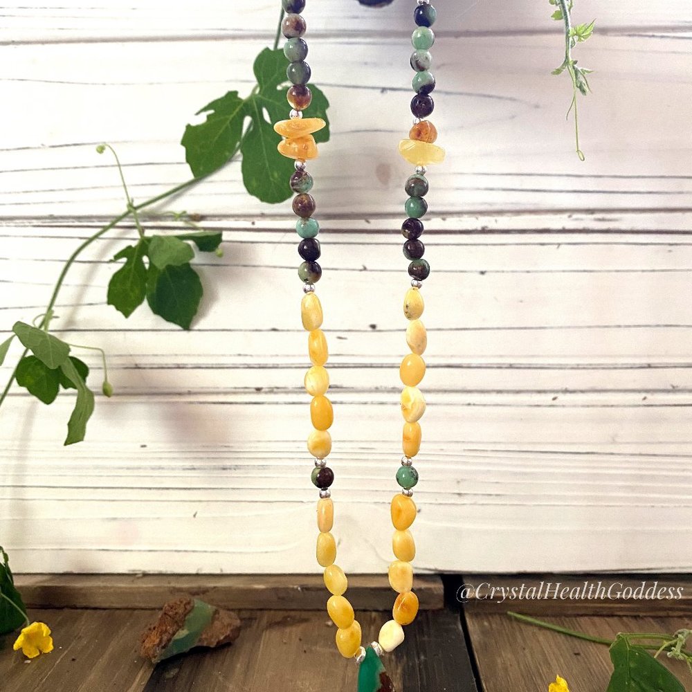 Baltic Amber Chrysoprase Necklace 925 Sterling Silver - Picture 5 of 5